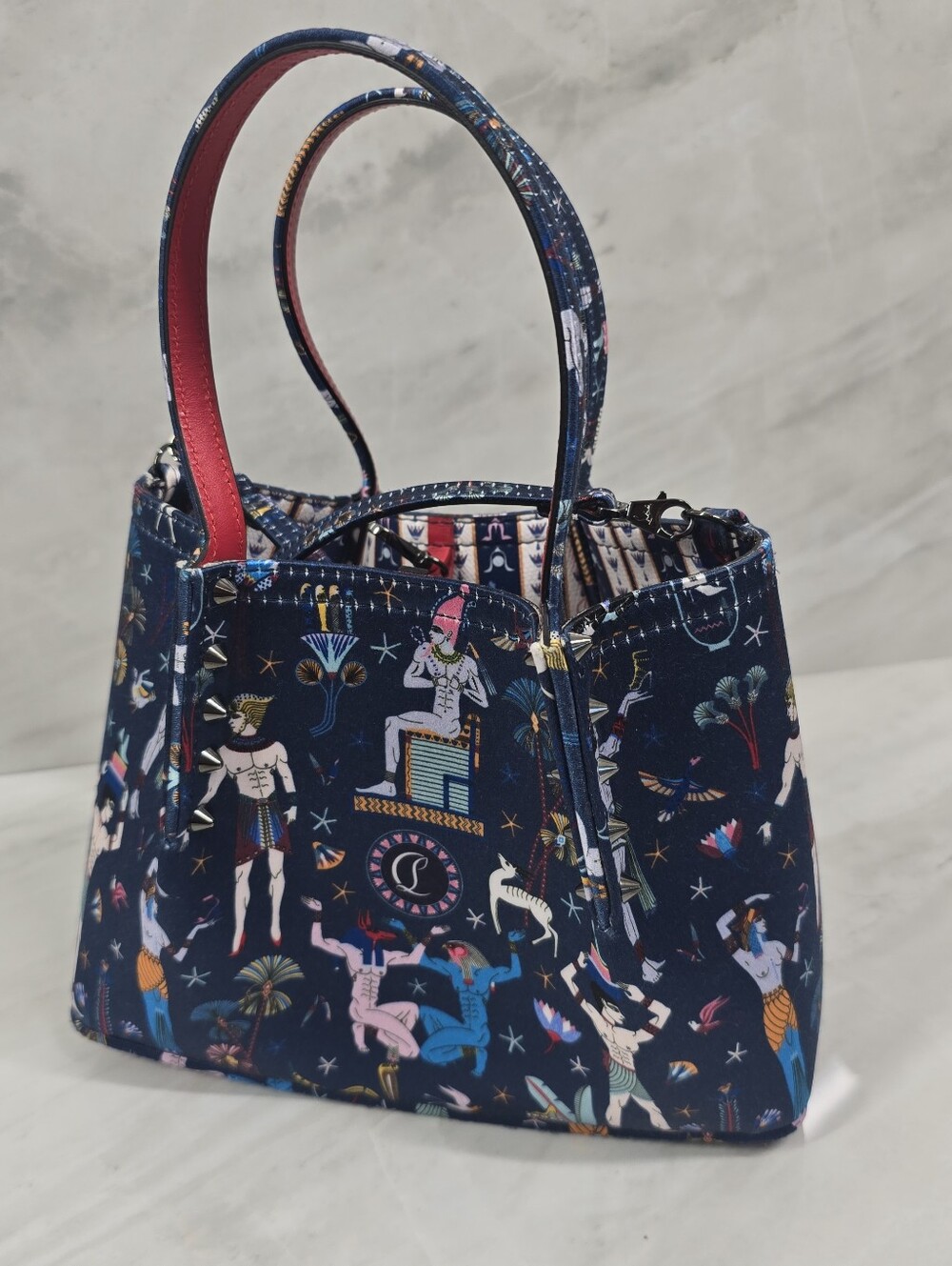 Christian Louboutin Navy Multicolor Printed Leather Shoulder Bag